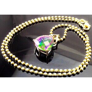 Rare Mystic Topaz 925 Sterling Silver Beaded Ball Necklace Women's 21.5"
